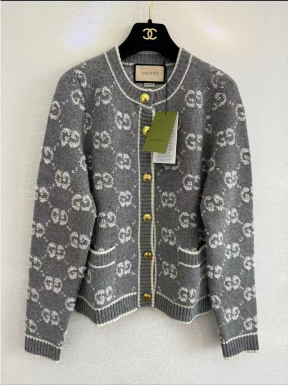 Gucci Women's Gray Wool Knit Cardigan Sweater